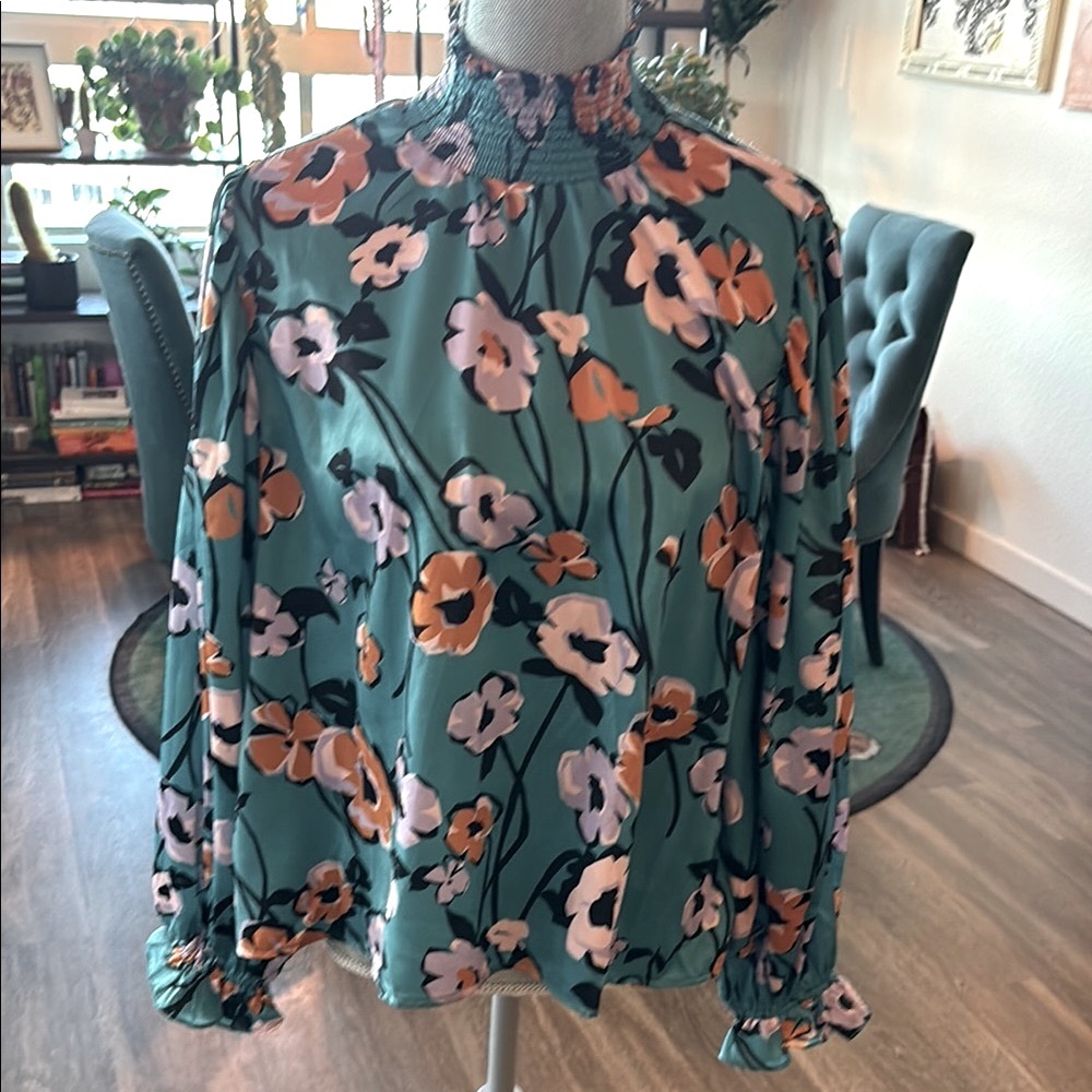 Floral Women's Top - Teal and Orange
